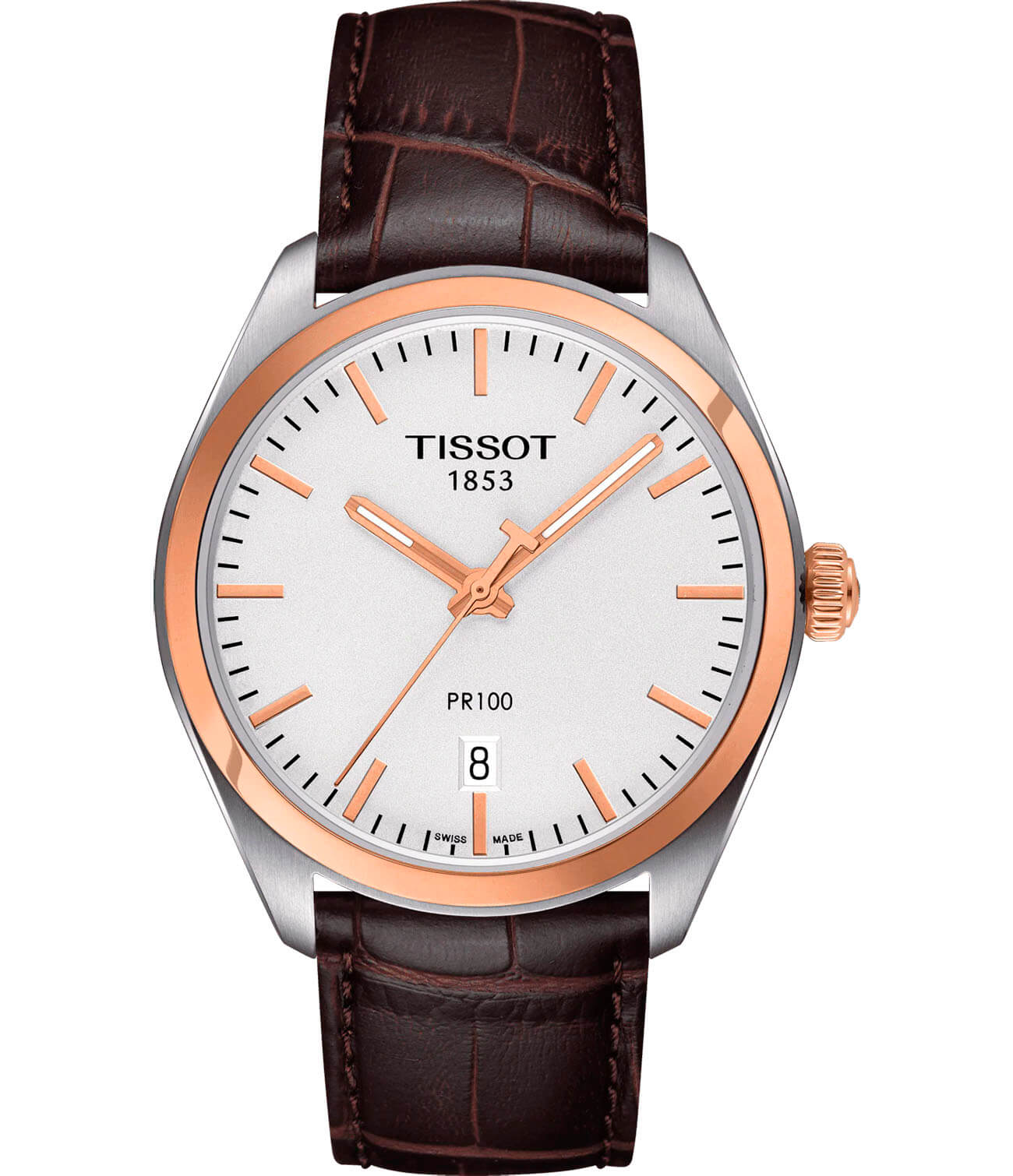 Tissot Tissot PR 100 T101.410.26.031.00 PR 100 T1014102603100 кварцевые мужские часы белый циферблат, браслет кожаный — вид спереди