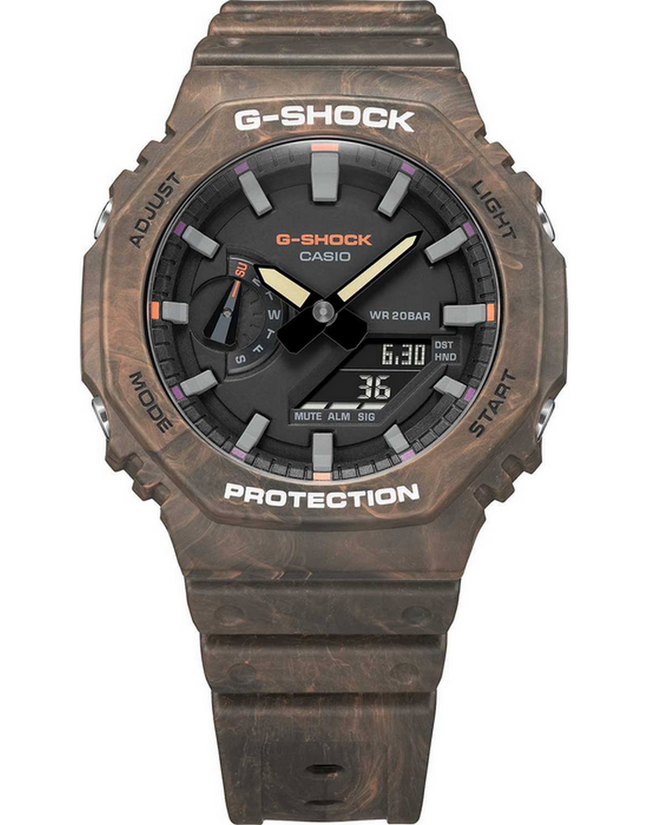 Casio Casio G-Shock GA-2100FR-5A, g-shock япония мужские часы на браслете пластик боковой вид