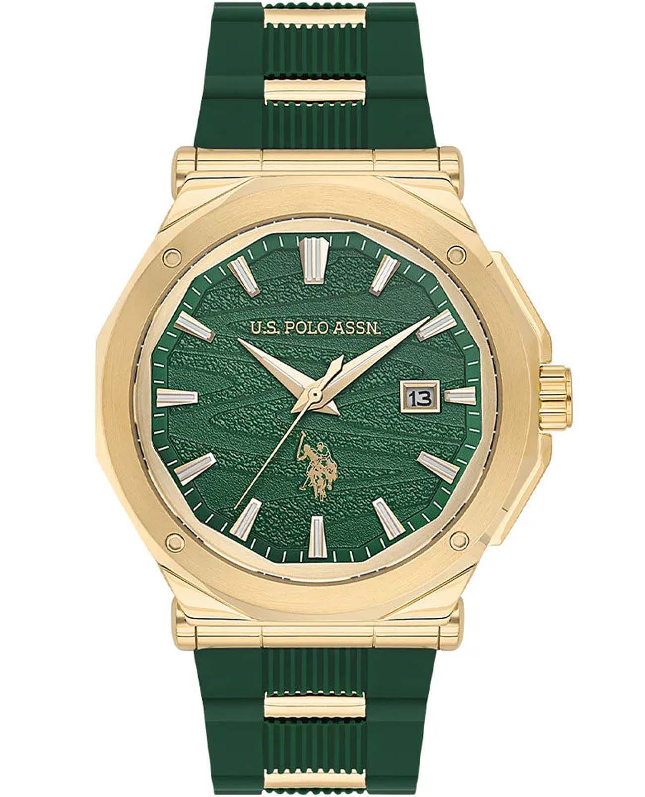 U.S. Polo Assn. U.S. Polo Assn. Fundamental USPA1107-06  USPA1107-06 кварцевые мужские часы зеленый циферблат, браслет силикон — вид спереди