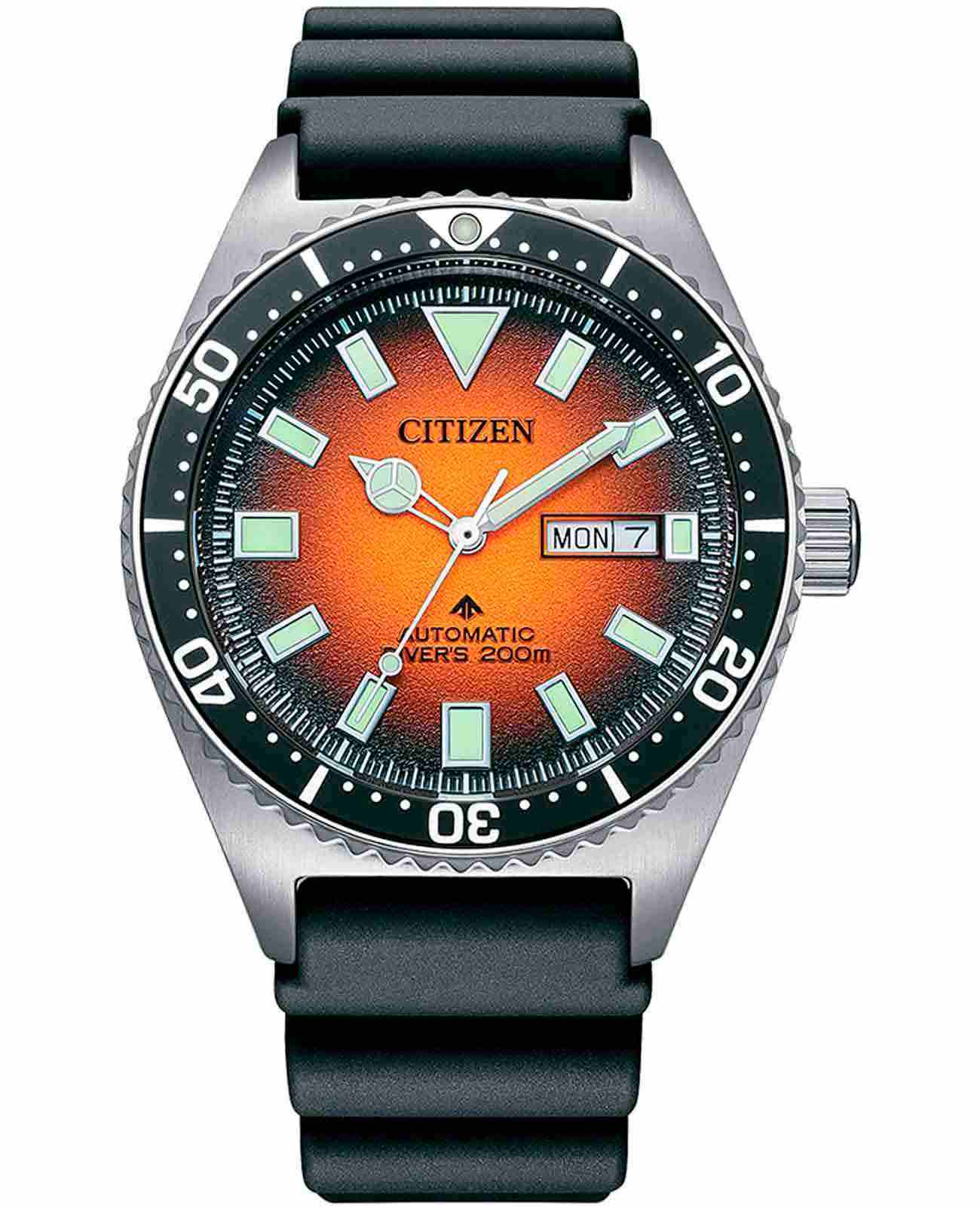 Citizen Citizen Promaster NY0120-01Z  NY0120-01Z механические мужские часы оранжевый циферблат, браслет полиуретан — вид спереди