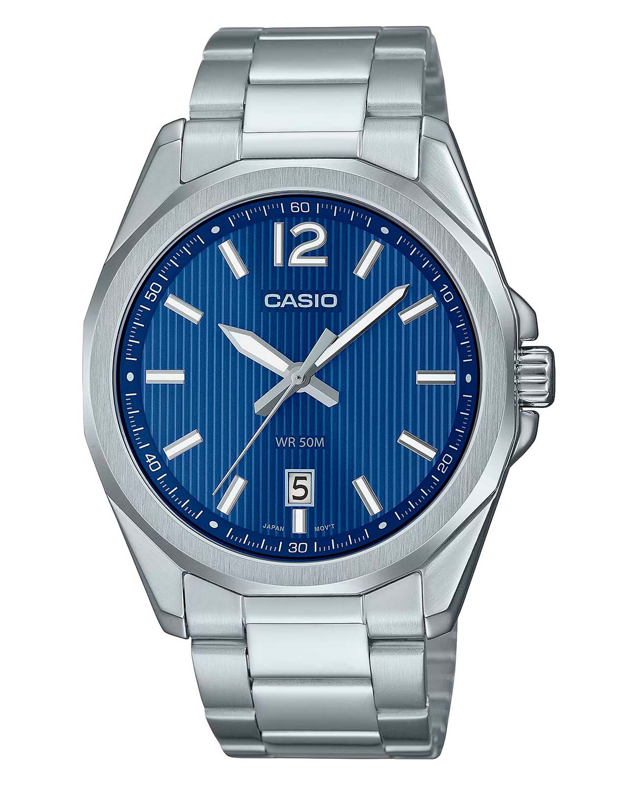 Casio Casio Collection MTP-E725D-2A  MTP-E725D-2A кварцевые мужские часы синий циферблат, браслет нержавеющая сталь — вид спереди