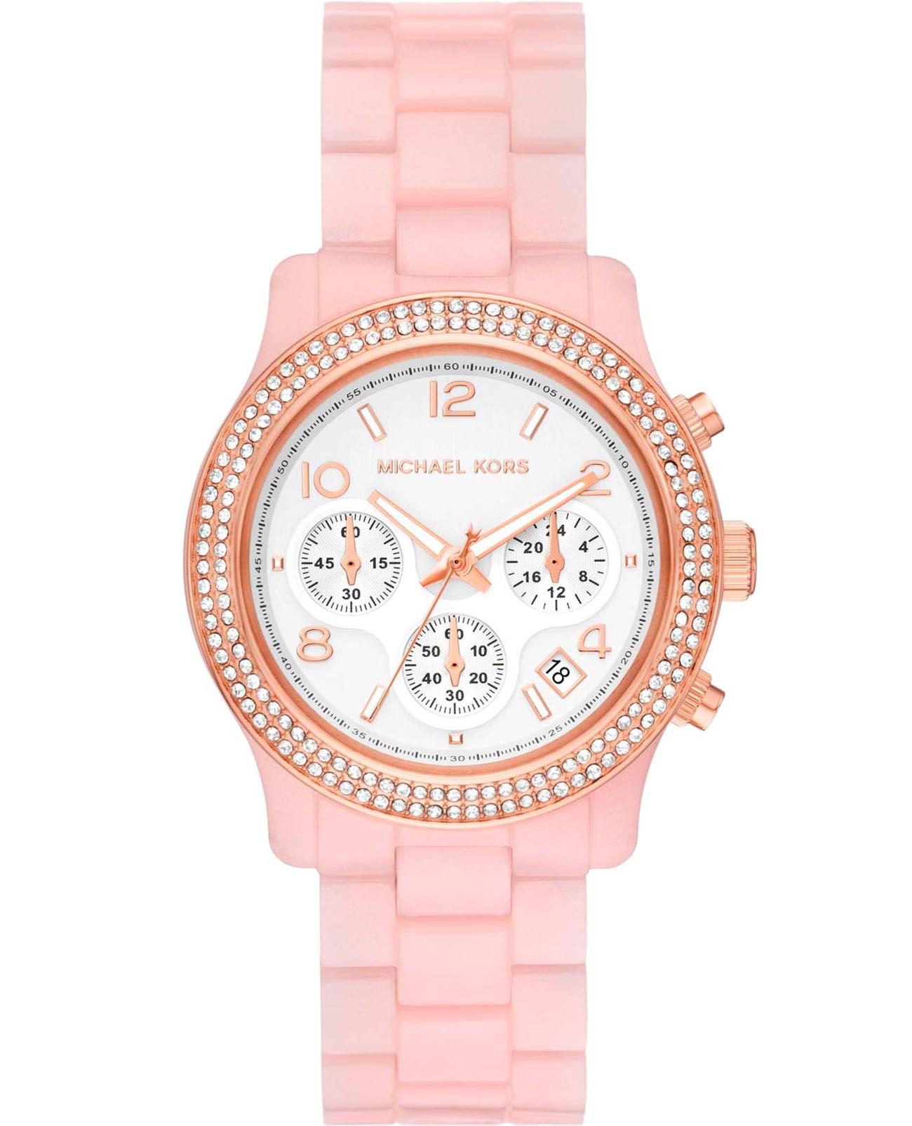 Michael Kors Michael Kors Runway MK7424  MK7424 кварцевые женские часы белый циферблат, браслет пластик — вид спереди