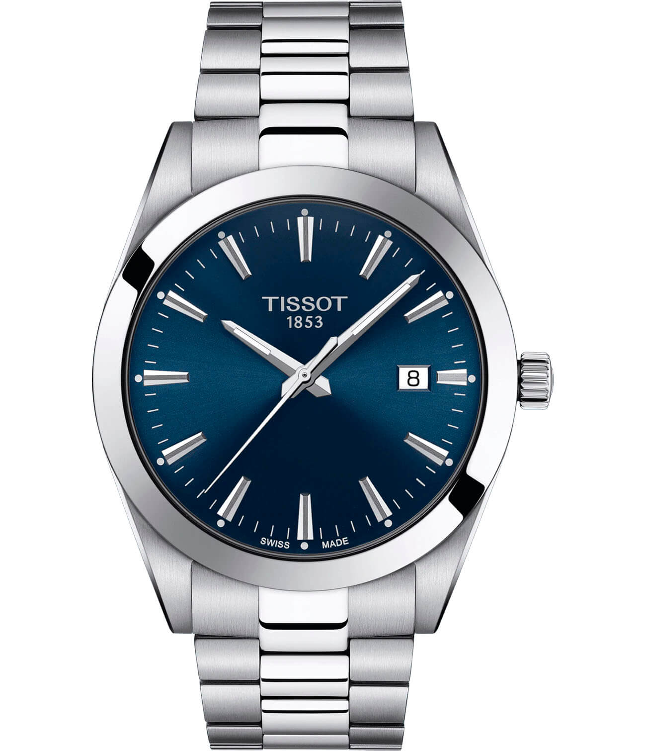 Tissot Tissot Gentleman T127.410.11.041.00 Gentleman T1274101104100 кварцевые мужские часы синий циферблат, браслет нержавеющая сталь — вид спереди