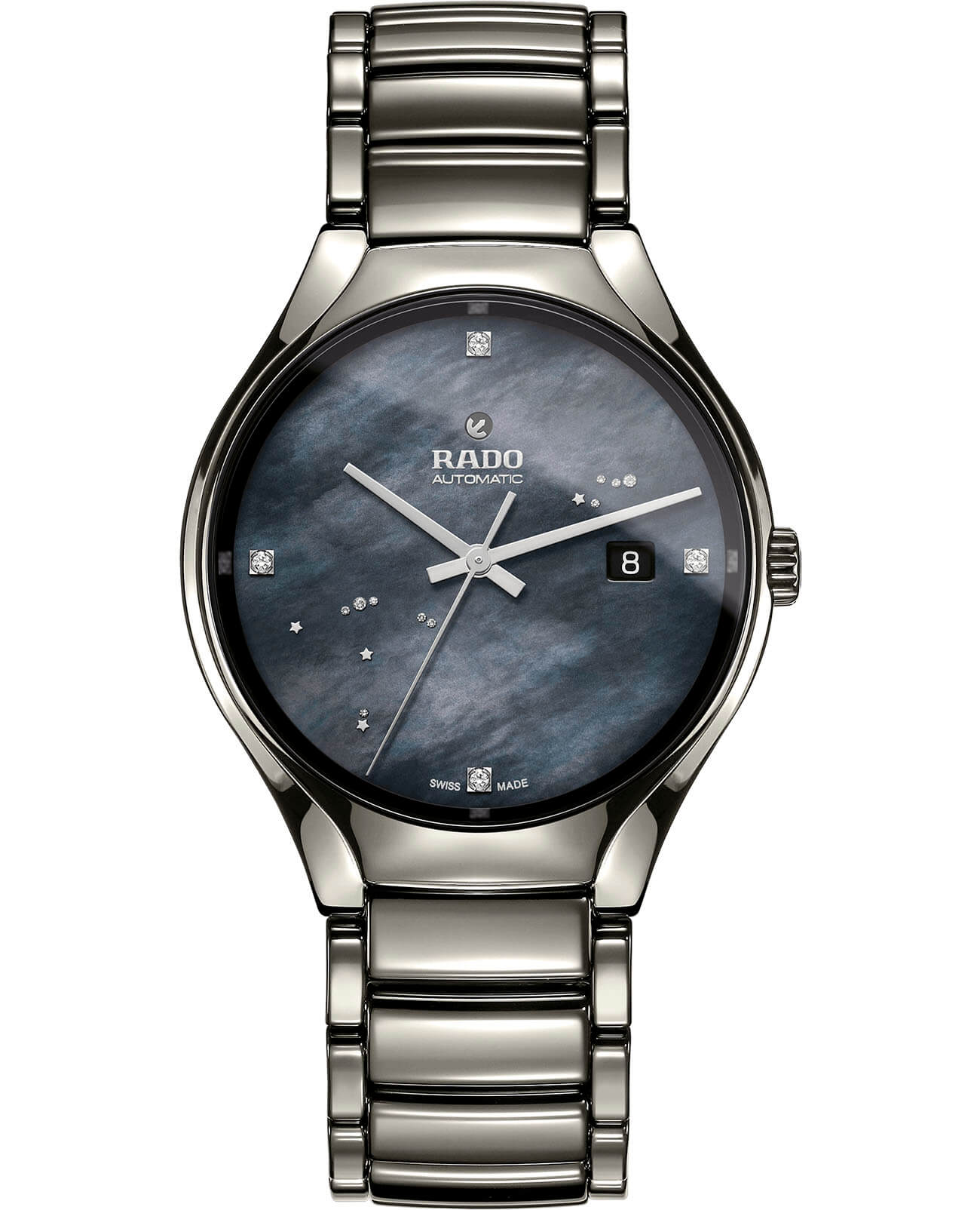 Rado Rado True Automatic Diamonds R27057842 Automatic R27057842 механические мужские часы серый циферблат, браслет высокотехнологичная плазменная керамика — вид спереди