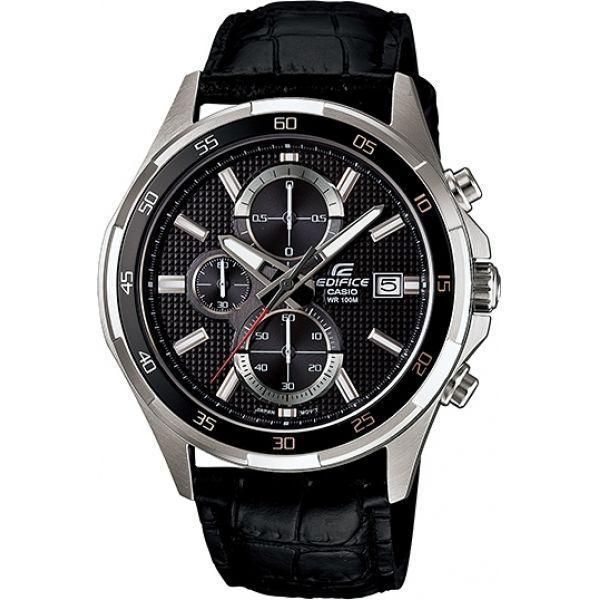 Casio Casio Edifice EFR-531L-1A EFR EFR-531L-1A кварцевые мужские часы черный циферблат, браслет кожаный — вид спереди