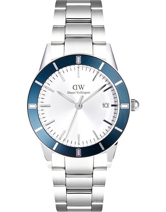 Daniel Wellington Daniel Wellington Iconic Paradigma Link Blue Bezel Silver DW00100818  DW00100818 кварцевые мужские часы белый циферблат, браслет нержавеющая сталь — вид спереди