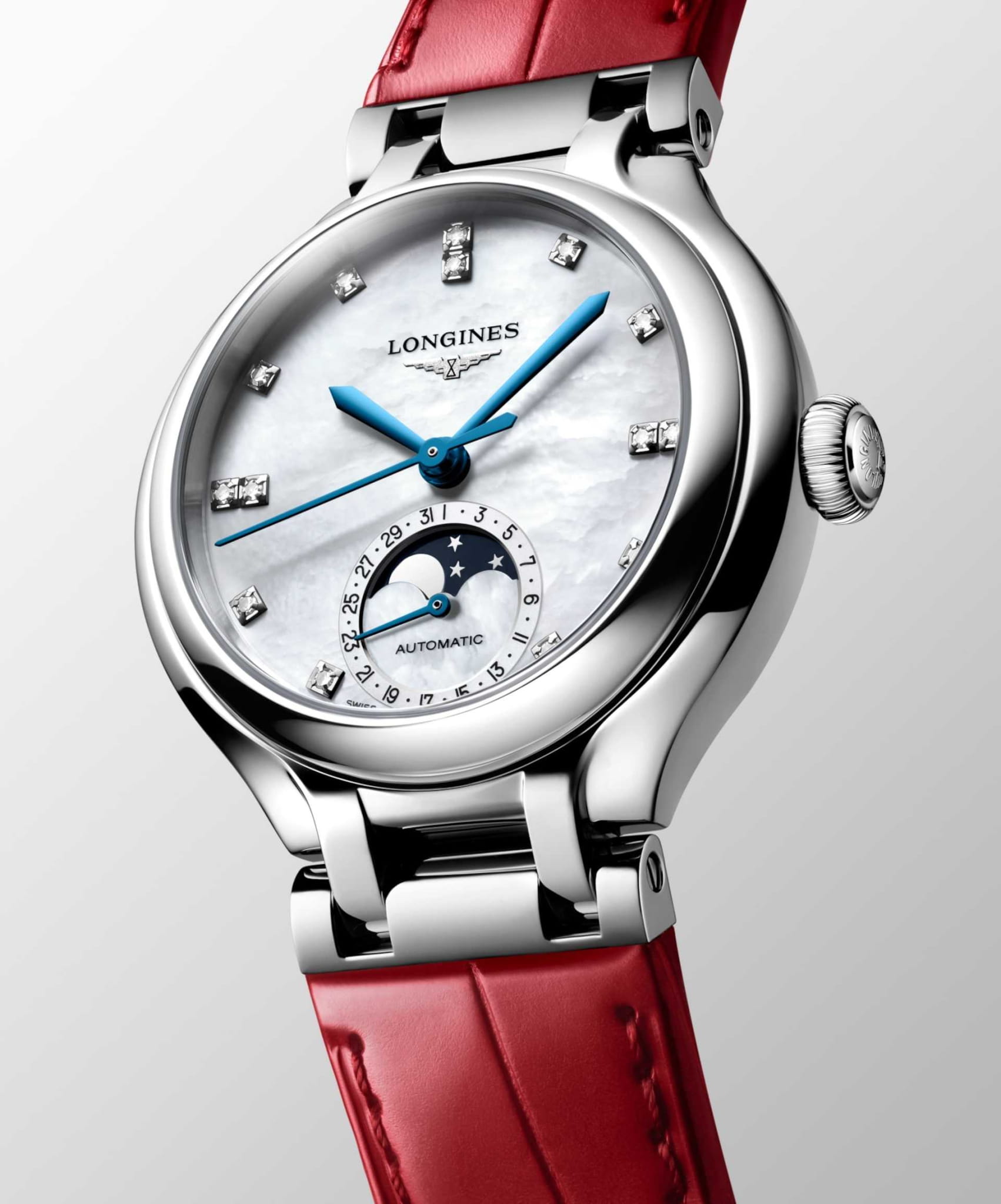 Оригинальные часы Longines Longines Elegance PrimaLuna Moonphase L8.126.4.87.2 механические калибр механизма l899 общий вид