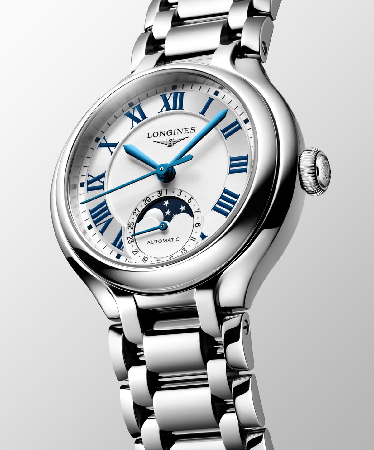 Оригинальные часы Longines Longines PrimaLuna L8.126.4.71.6 механические калибр механизма l899 общий вид