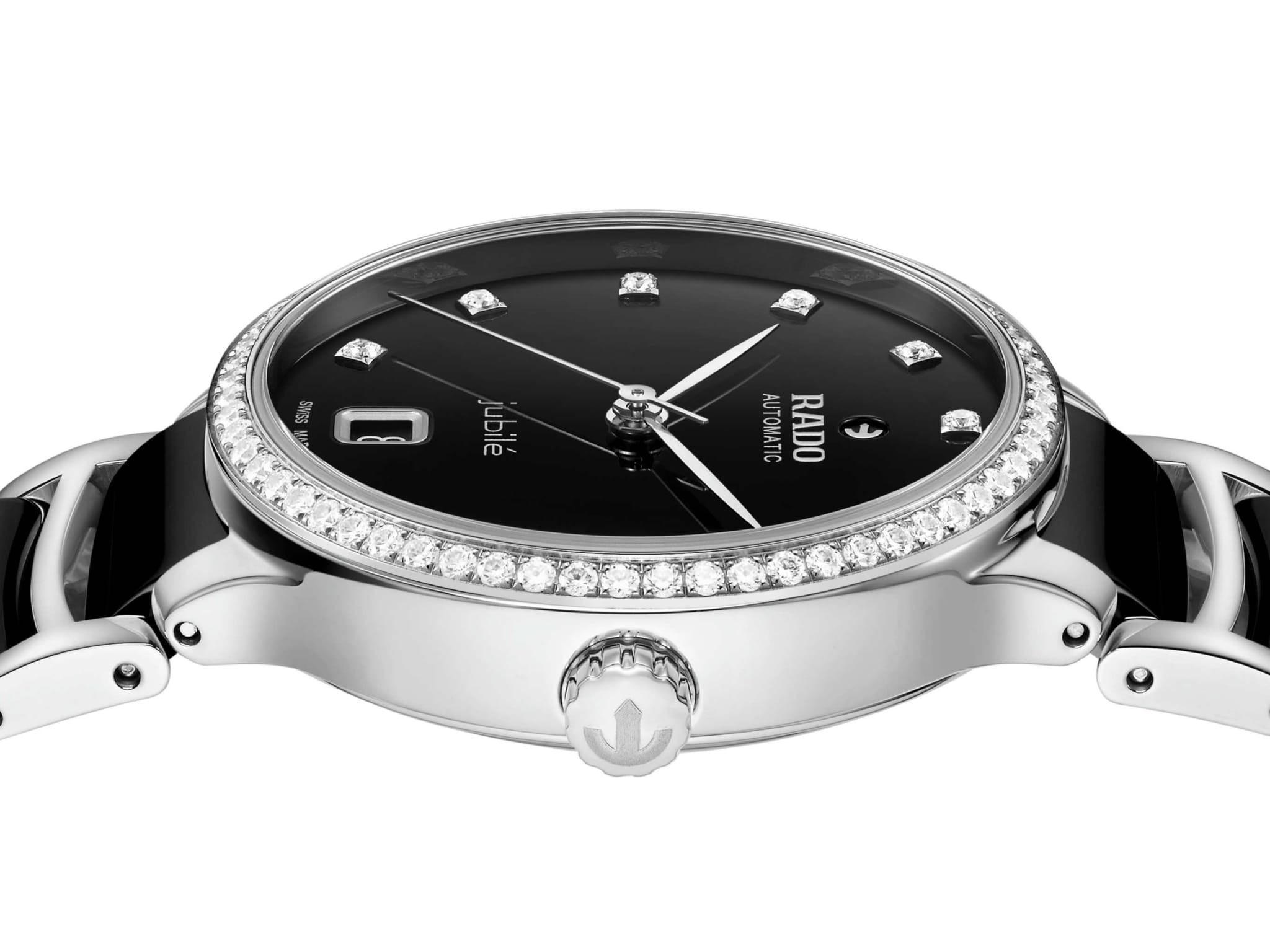 Rado Rado Centrix Automatic Diamonds R30231712, centrix швейцария женские часы на браслете сталь + высокотехнологичная керамика боковой вид