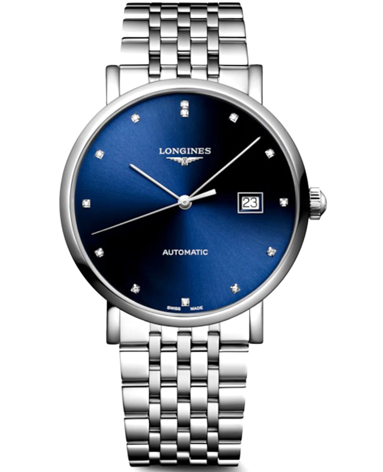 Longines Longines Elegance Elegant Collection L4.910.4.99.6  L49104996 механические мужские часы синий циферблат, браслет нержавеющая сталь — вид спереди