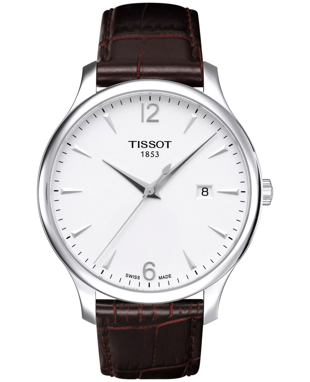 Tissot Tissot Tradition T063.610.16.037.00 Tradition T0636101603700 кварцевые мужские часы белый циферблат, браслет кожаный — вид спереди