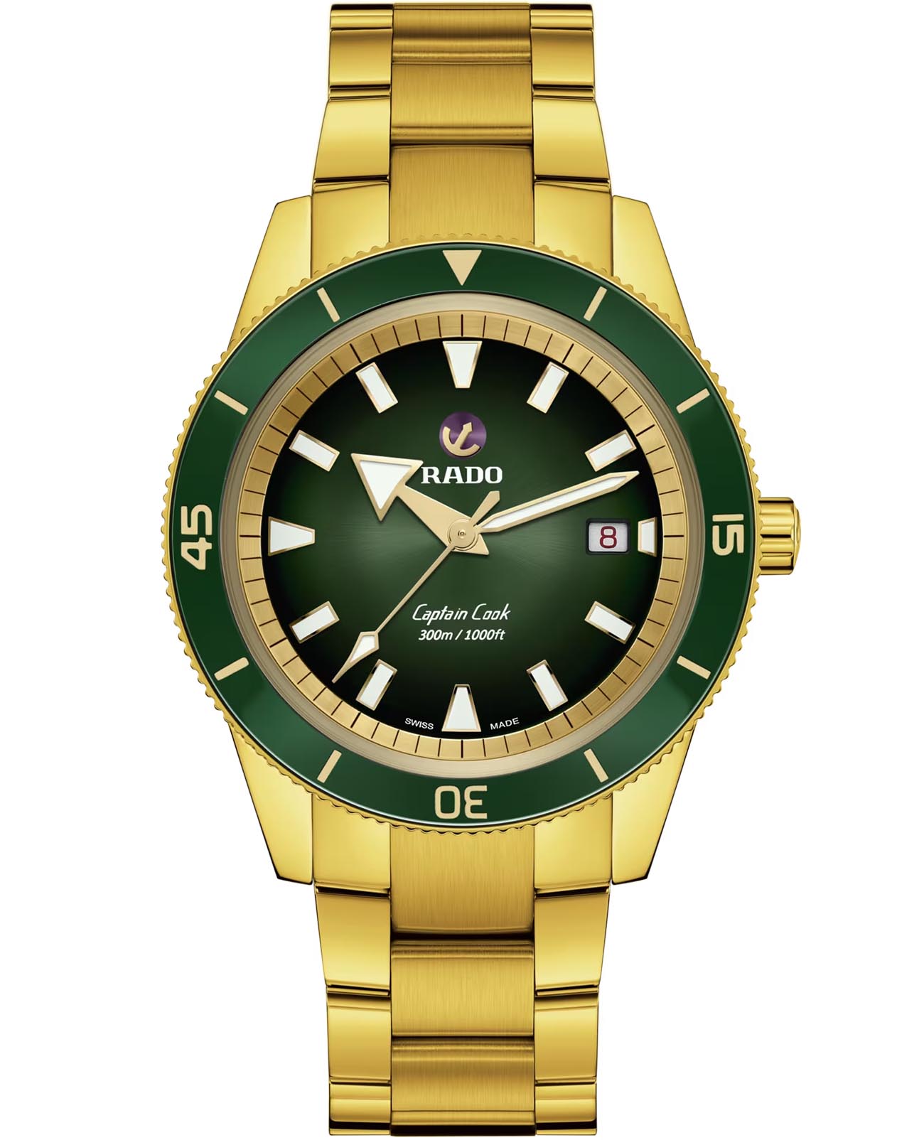 Rado Rado Captain Cook Automatic R32136323 Automatic R32136323 механические мужские часы зеленый циферблат, браслет нержавеющая сталь с pvd-покрытием — вид спереди