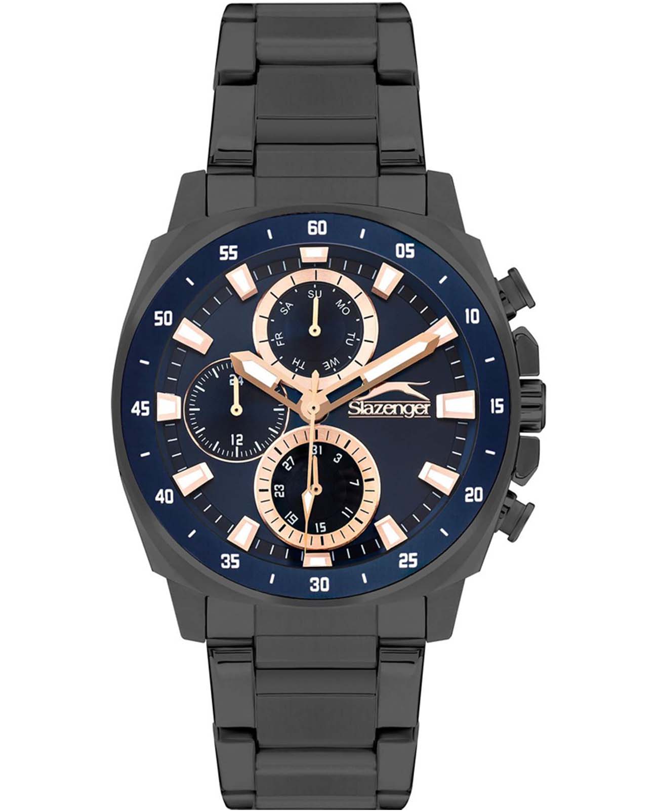 Slazenger Slazenger SL.09.2292.2.04  SL.09.2292.2.04 кварцевые мужские часы синий циферблат, браслет нержавеющая сталь с ip-покрытием — вид спереди