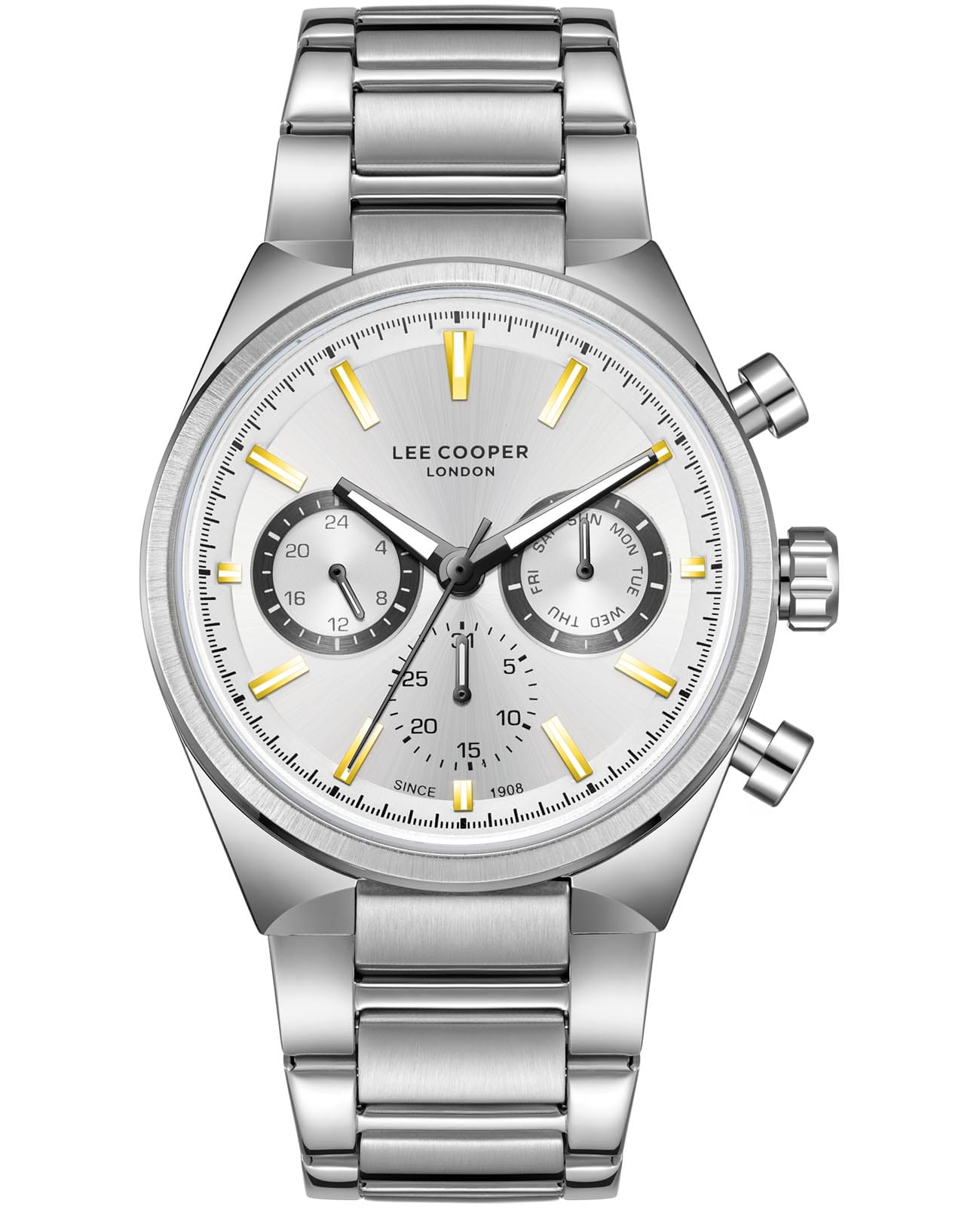 Lee Cooper Lee Cooper LC08174.330  LC08174.330 кварцевые мужские часы серебристый циферблат, браслет нержавеющая сталь — вид спереди