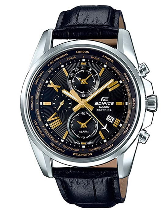 Casio Casio Edifice EFB-301JBL-1A  EFB-301JBL-1A кварцевые мужские часы черный циферблат, браслет кожаный — вид спереди