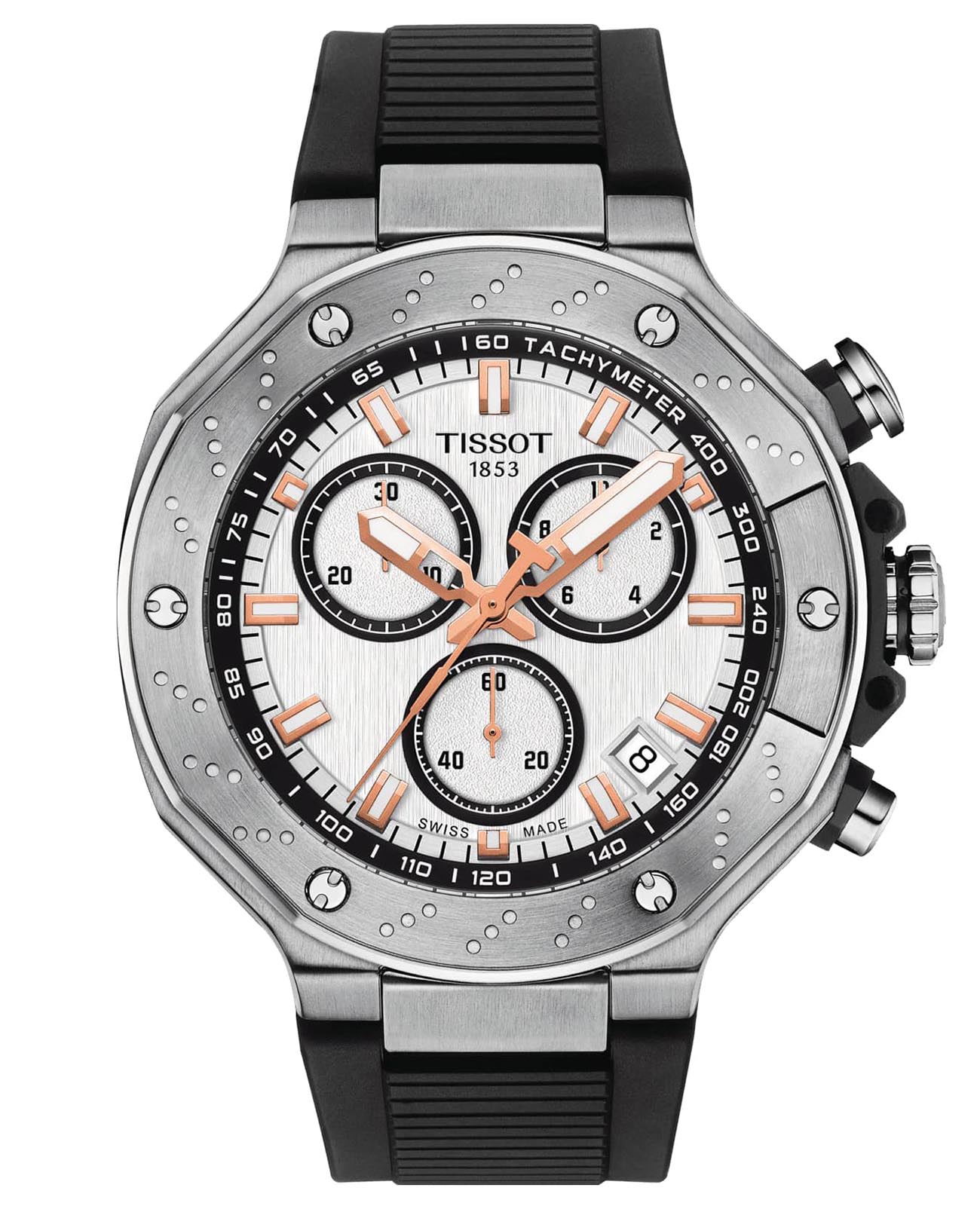 Tissot Tissot T-Race Chronograph T141.417.17.011.00 T Race T1414171701100 кварцевые мужские часы белый циферблат, браслет нержавеющая сталь — вид спереди