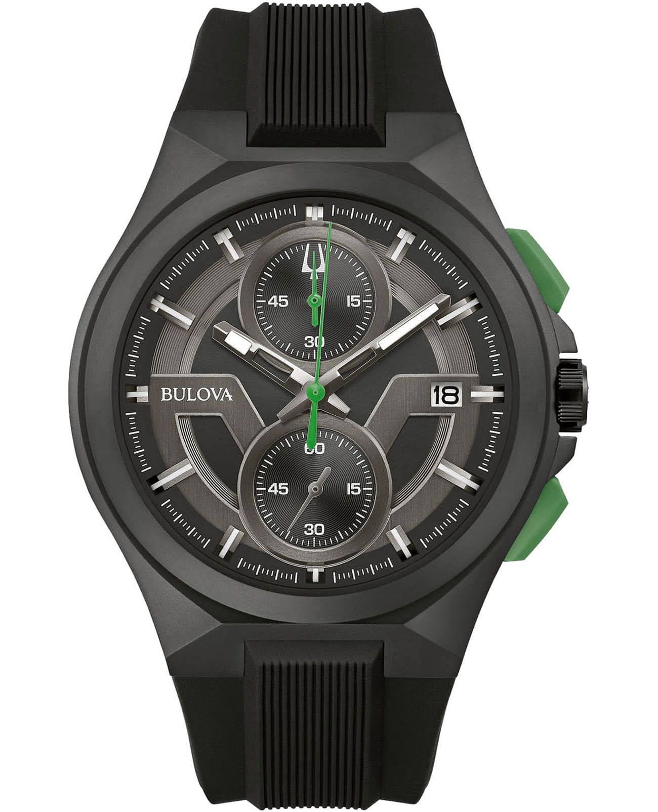 Bulova Bulova Maquina 98B381  98B381 кварцевые мужские часы черный циферблат, браслет силикон — вид спереди