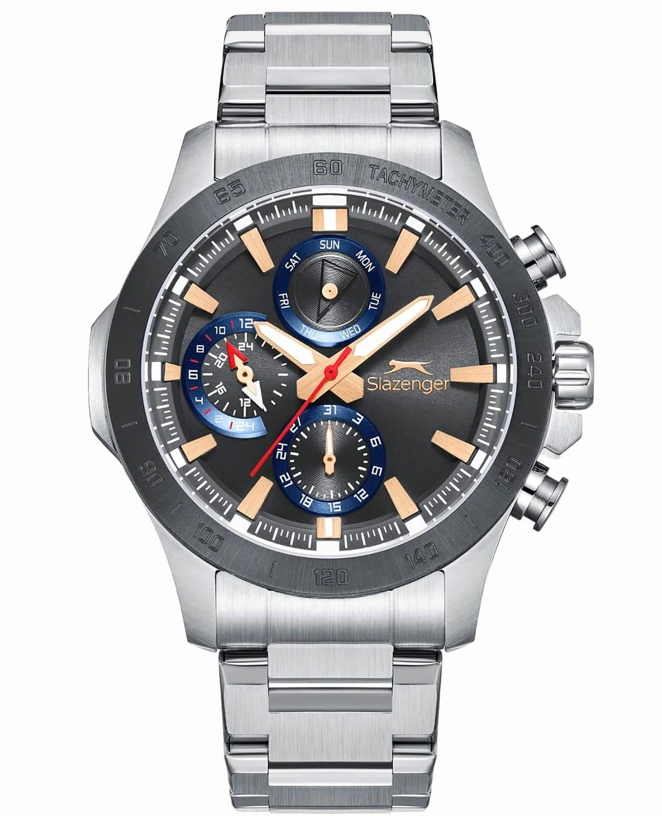 Slazenger Slazenger SL.09.2482.2.02  SL.09.2482.2.02 кварцевые мужские часы черный циферблат, браслет нержавеющая сталь — вид спереди