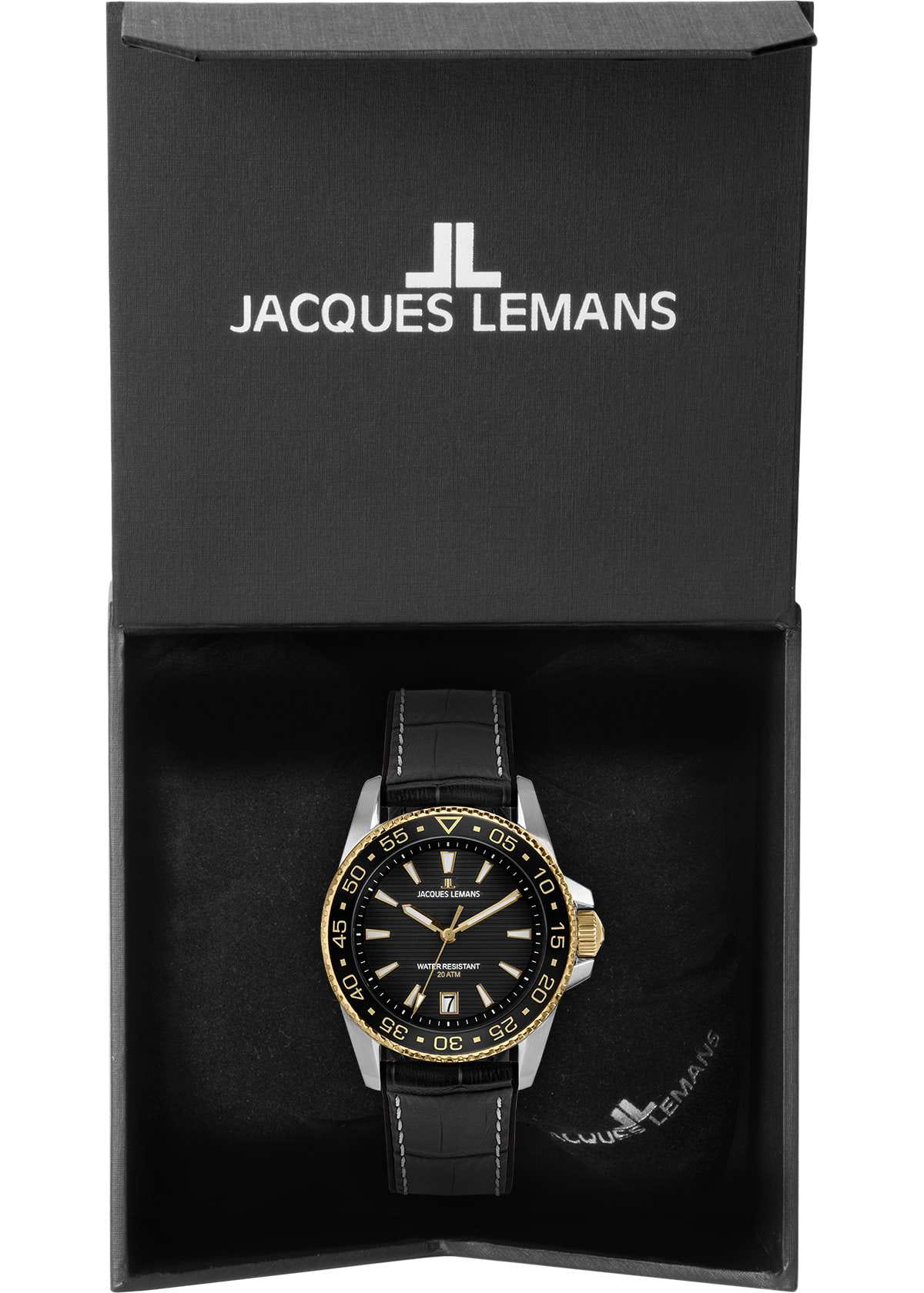 Jacques Lemans Jacques Lemans Liverpool Diver 1-2205G кварцевые мужские часы часы крупный план черный циферблата