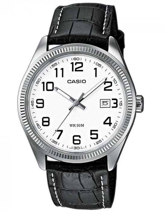 Casio Casio MTP-1302PL-7B  MTP-1302PL-7B кварцевые мужские часы белый циферблат, браслет кожаный — вид спереди