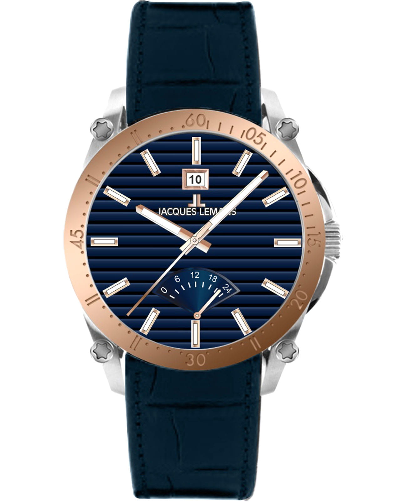Jacques Lemans Jacques Lemans Derby 1-2202H  1-2202H кварцевые мужские часы синий циферблат, браслет кожаный — вид спереди