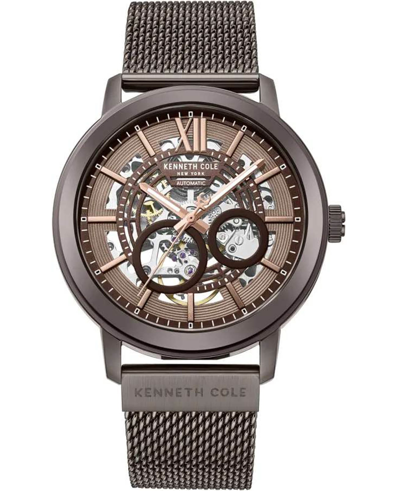 Kenneth Cole Kenneth Cole Automatic KCWGY0081202  KCWGY0081202 механические мужские часы коричневый циферблат, браслет нержавеющая сталь с ip-покрытием — вид спереди
