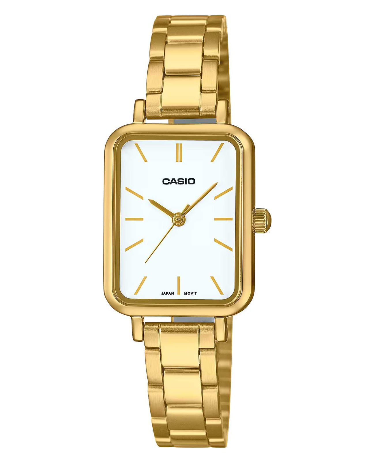 Casio Casio Collection LTP-V009G-7E  LTP-V009G-7E кварцевые женские часы белый циферблат, браслет сталь с ip покрытием — вид спереди