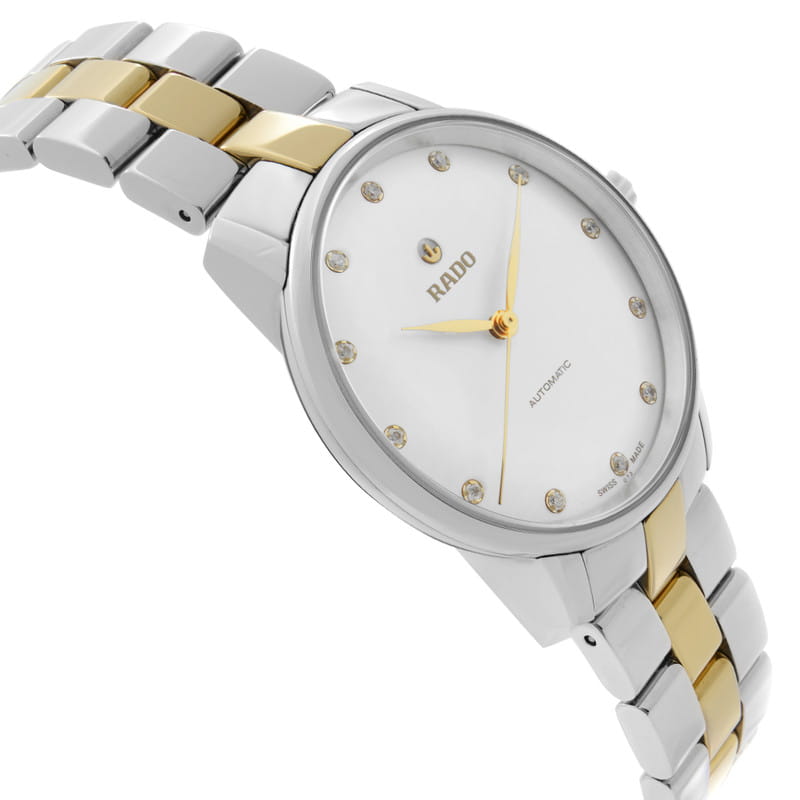 Rado Rado Coupole Classic Automatic Diamonds R22862732, coupole швейцария женские часы на браслете сталь + ceramos™ боковой вид