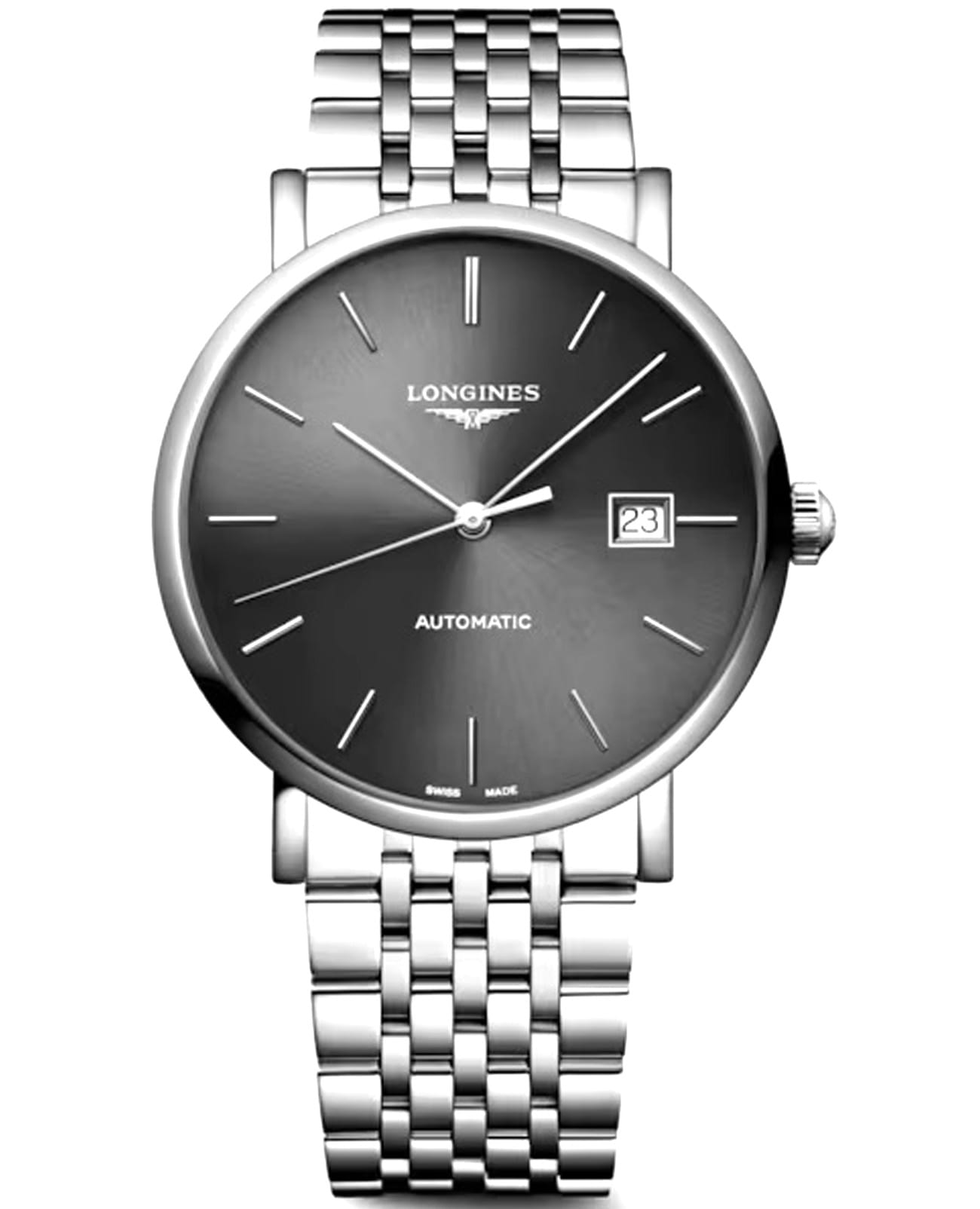 Longines Longines Elegance Elegant Collection L4.910.4.70.6  L49104706 механические мужские часы серый циферблат, браслет нержавеющая сталь — вид спереди