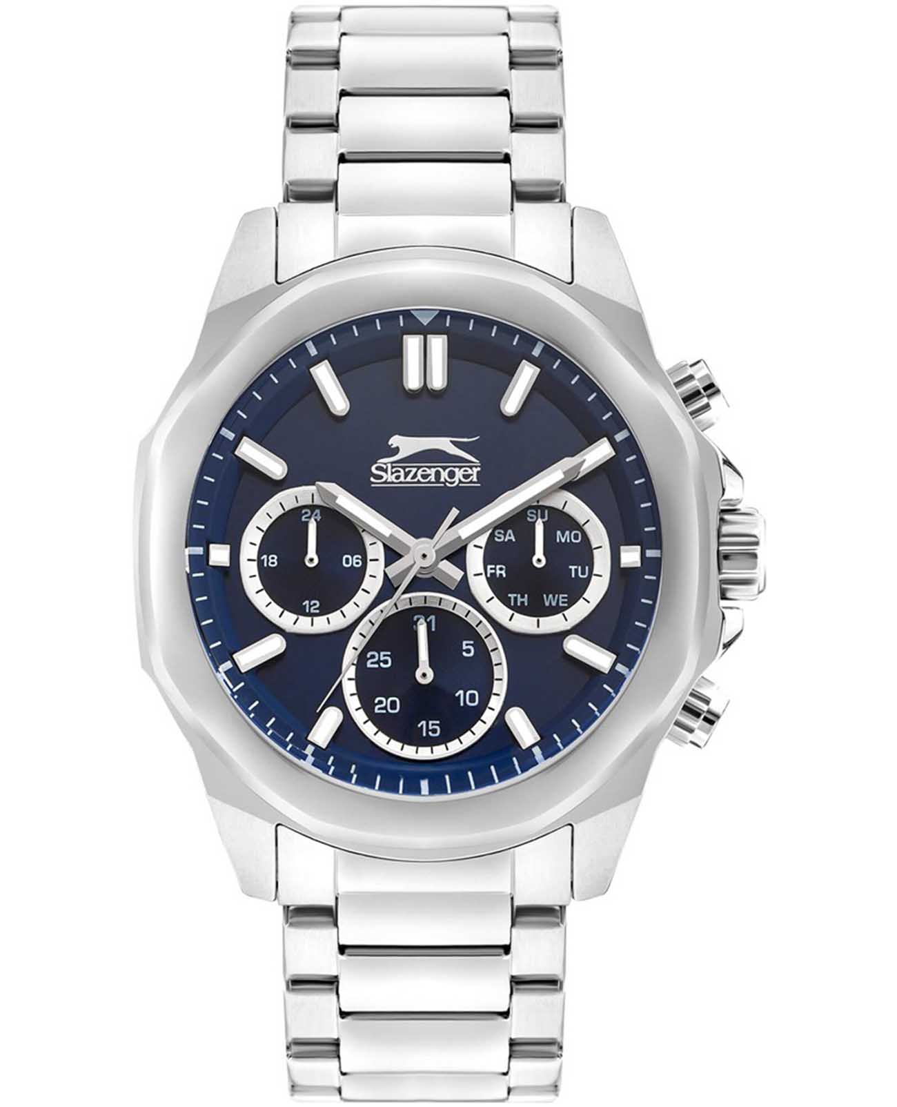 Slazenger Slazenger SL.09.2289.2.06  SL.09.2289.2.06 кварцевые мужские часы синий циферблат, браслет суперметалл — вид спереди