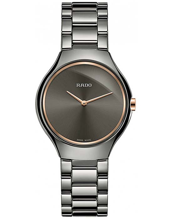 Rado Rado True Thinline R27956132  R27956132 кварцевые женские часы серый циферблат, браслет плазменная керамика — вид спереди
