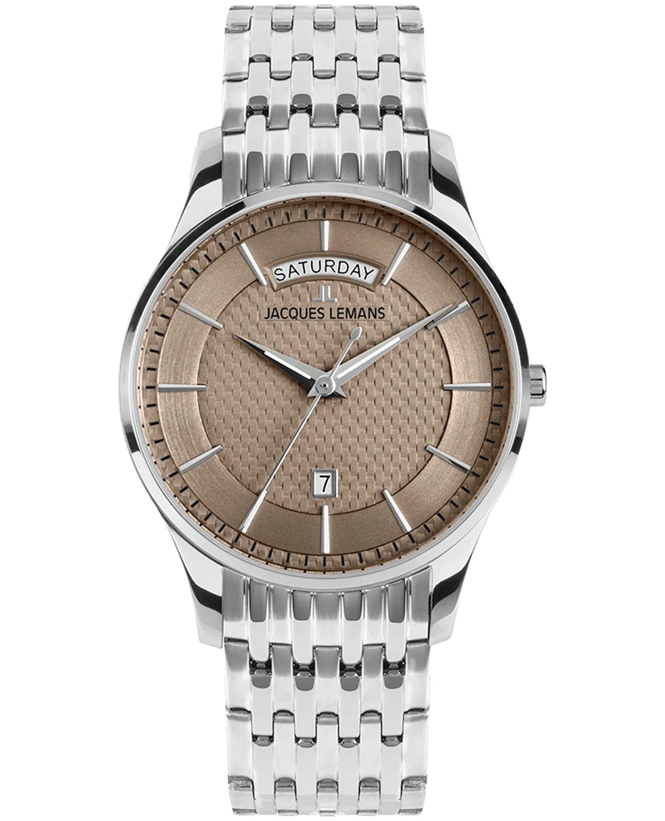 Jacques Lemans Jacques Lemans London 1-2193L  1-2193L кварцевые мужские часы коричневый циферблат, браслет нержавеющая сталь — вид спереди