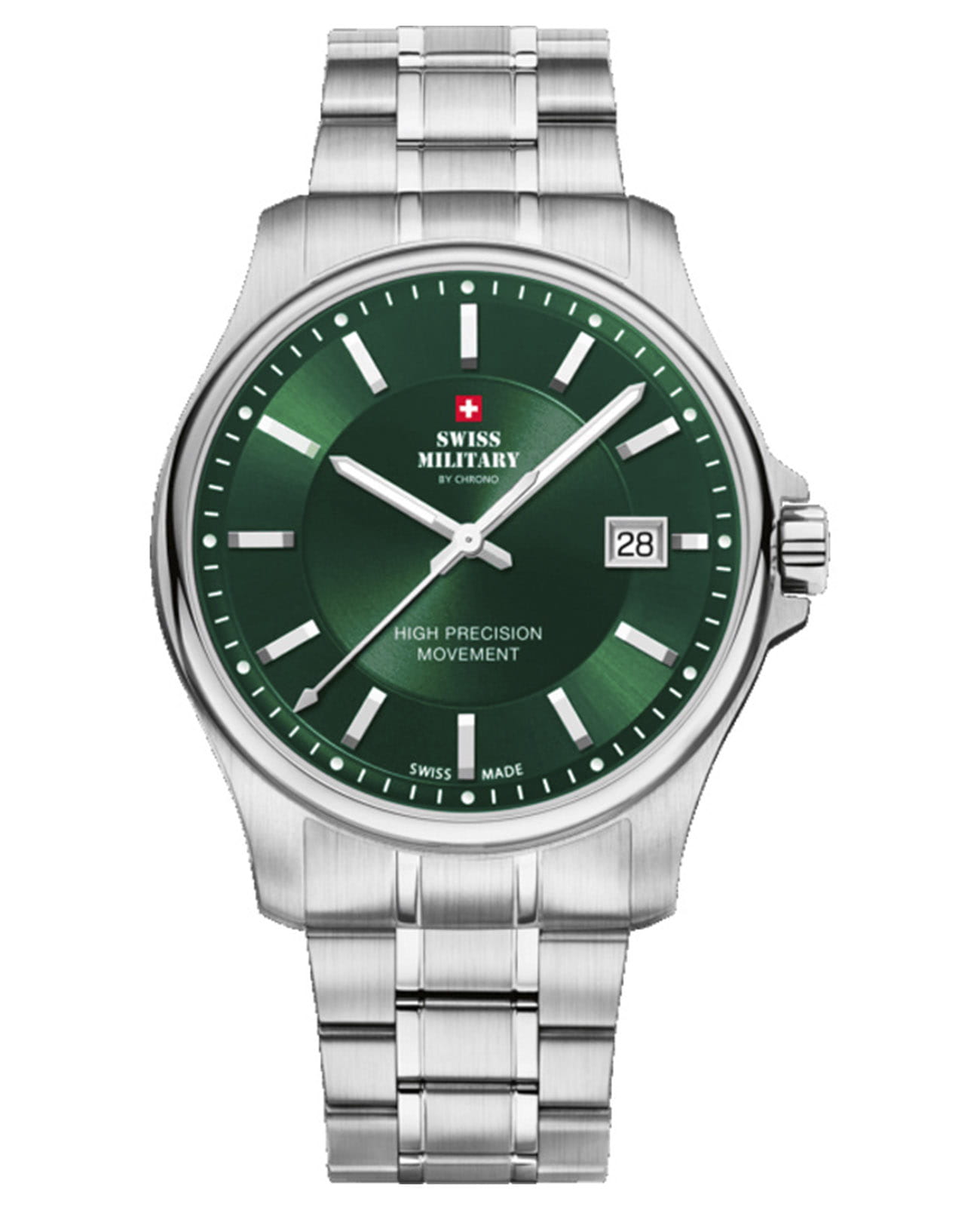 Swiss Military by Chrono Swiss Military by Chrono Сверхточные SM30200.31  SM30200.31 кварцевые мужские часы зеленый циферблат, браслет нержавеющая сталь — вид спереди