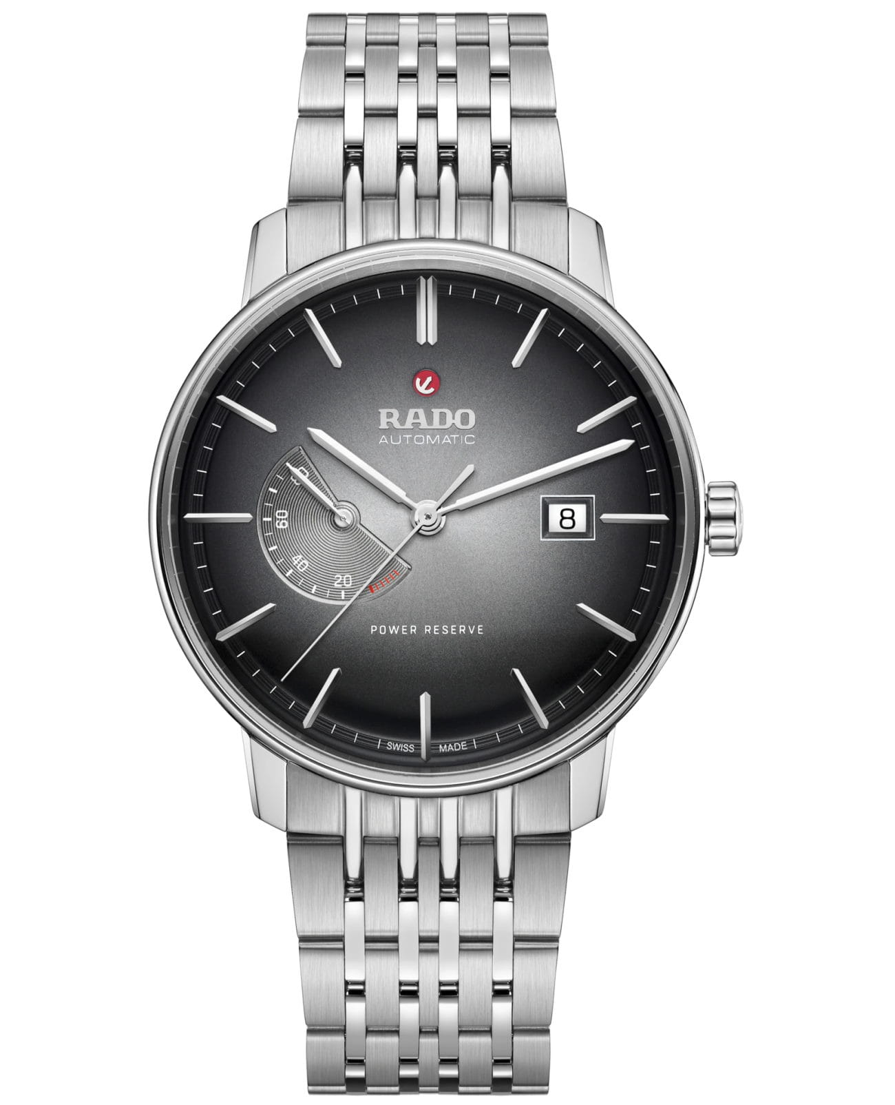 Rado Rado Coupole Classic Automatic Power Reserve R22878163 Classic R22878163 механические мужские часы черный циферблат, браслет нержавеющая сталь — вид спереди