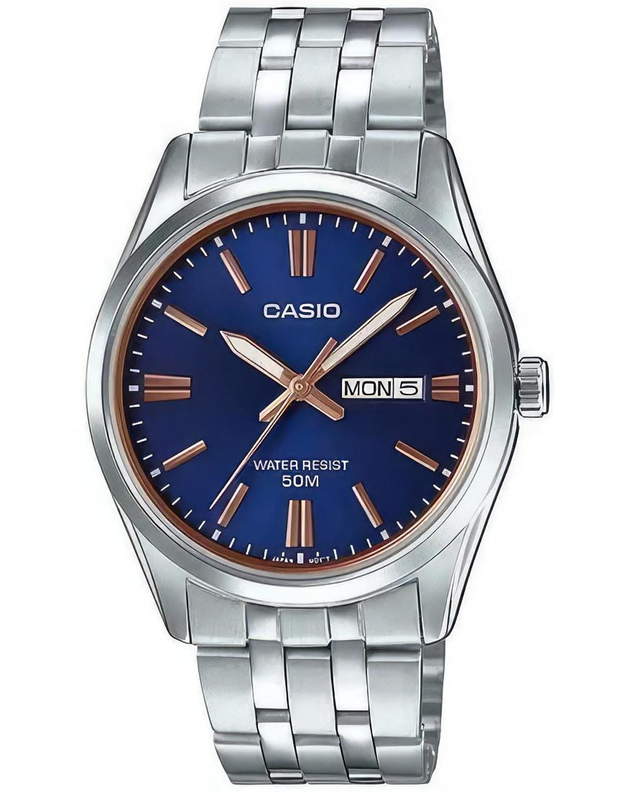 Casio Casio Collection MTP-1335D-2A2VDF (MTP-1335D-2A2)  MTP-1335D-2A2 кварцевые мужские часы синий циферблат, браслет нержавеющая сталь — вид спереди