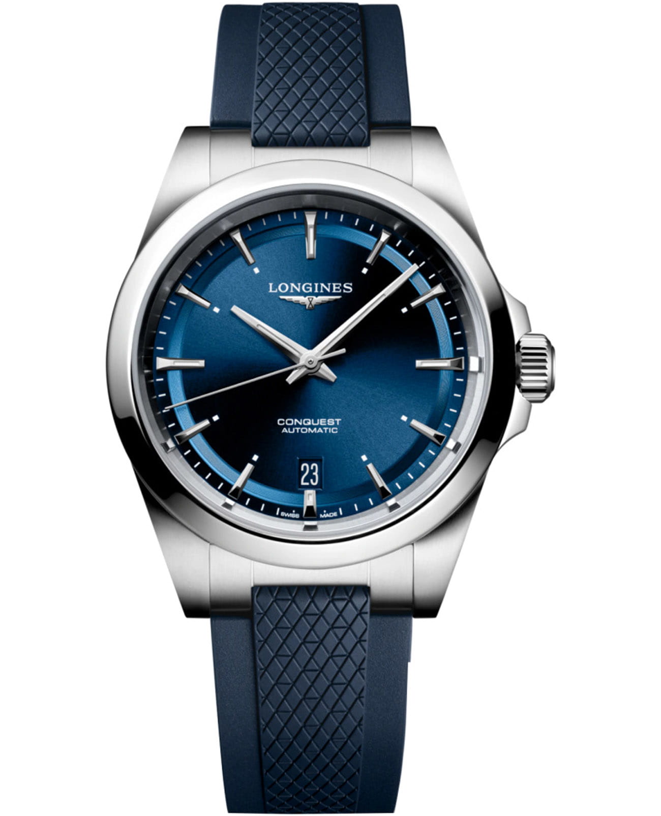 Longines Longines Conquest L3.720.4.92.9  L37204929 механические женские часы синий циферблат, браслет каучук — вид спереди