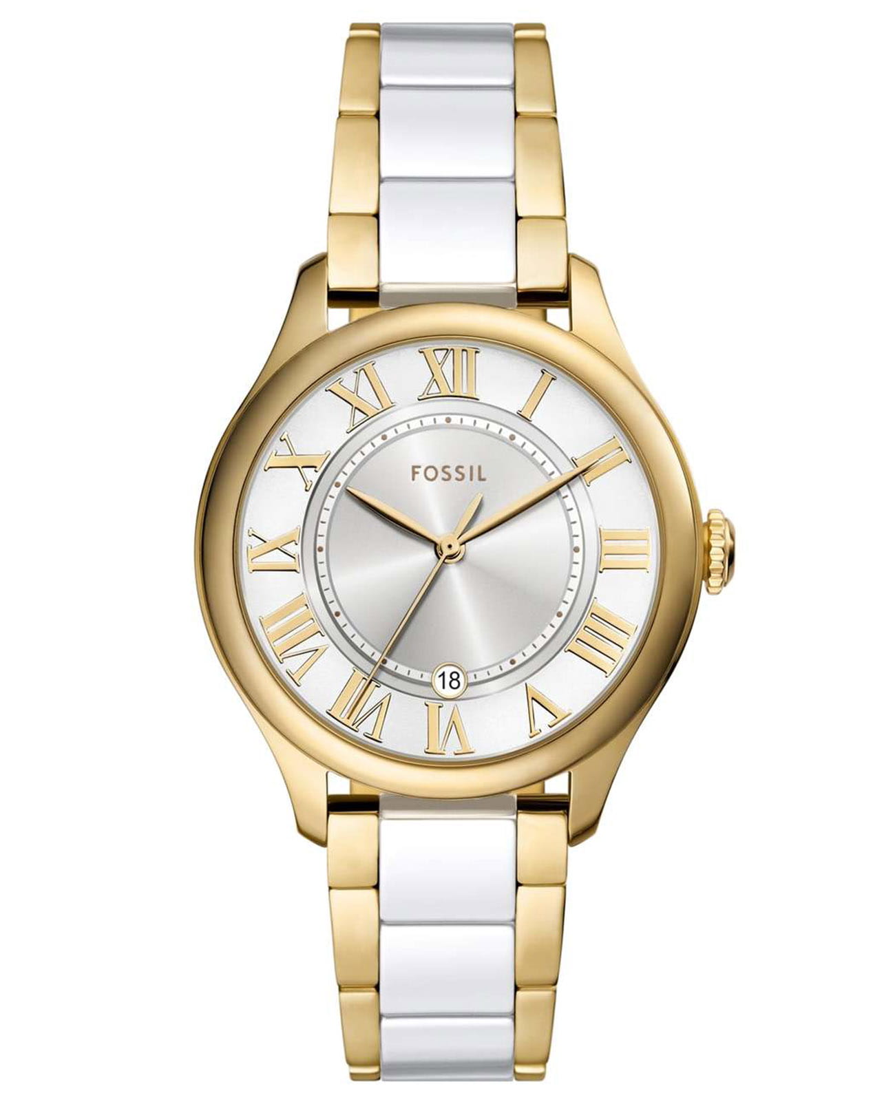 Fossil Fossil CE1131  CE1131 кварцевые женские часы белый циферблат, браслет сталь с ip покрытием + керамика — вид спереди
