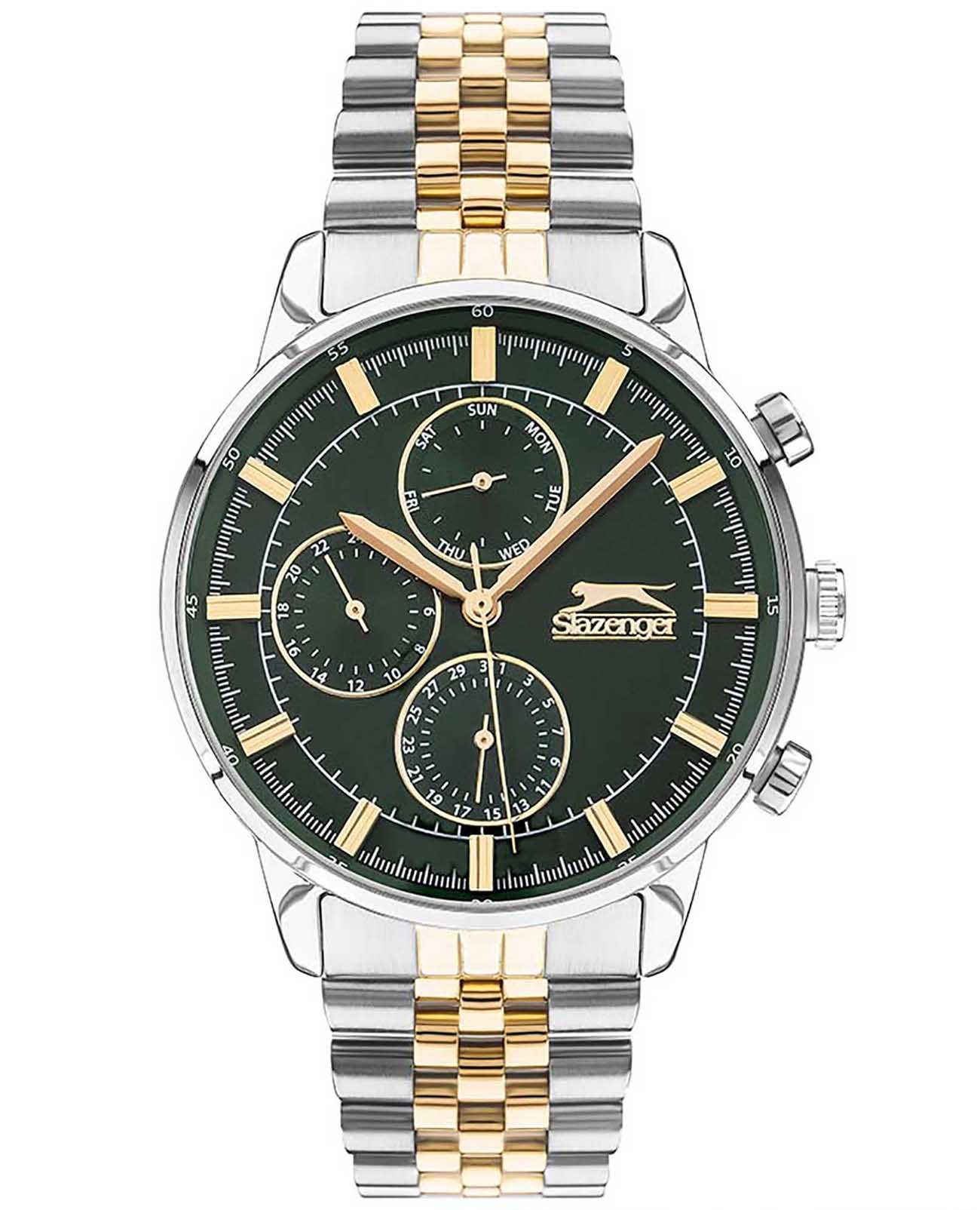 Slazenger Slazenger SL.09.2036.2.04  SL.09.2036.2.04 кварцевые мужские часы зеленый циферблат, браслет суперметалл с pvd покрытием — вид спереди