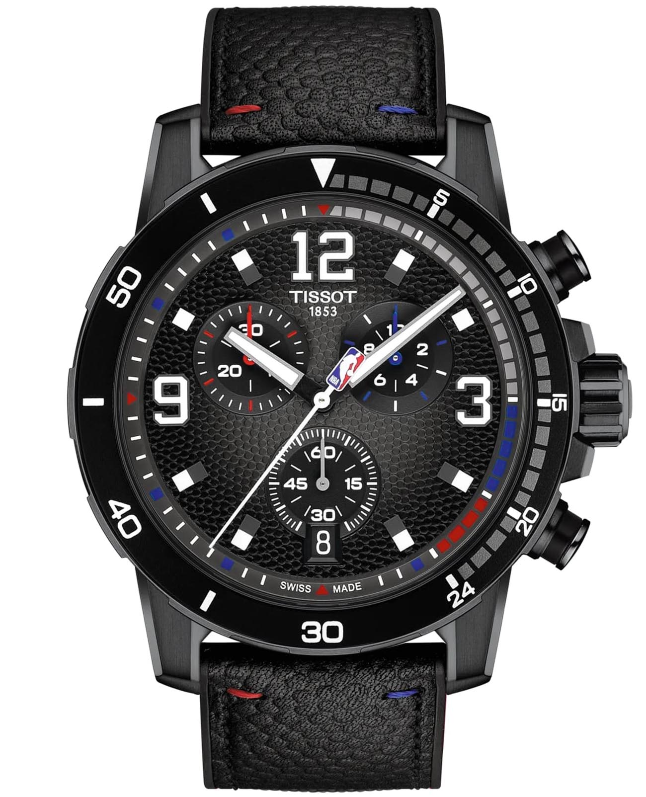 Tissot Tissot Supersport Nba Special Edition T125.617.37.067.00 SuperSport Chrono T1256173706700 кварцевые мужские часы черный циферблат, браслет кожаный — вид спереди