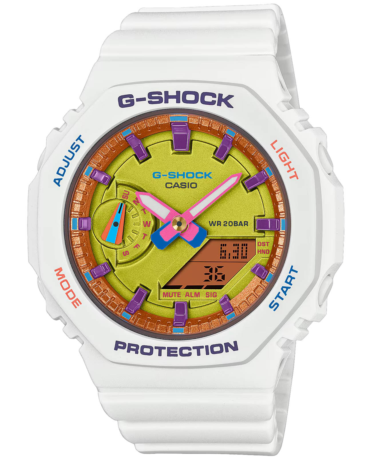 Casio Casio G-Shock GMA-S2100BS-7ADR (GMA-S2100BS-7A)  GMA-S2100BS-7ADR электронные женские часы желтый циферблат, браслет пластик — вид спереди