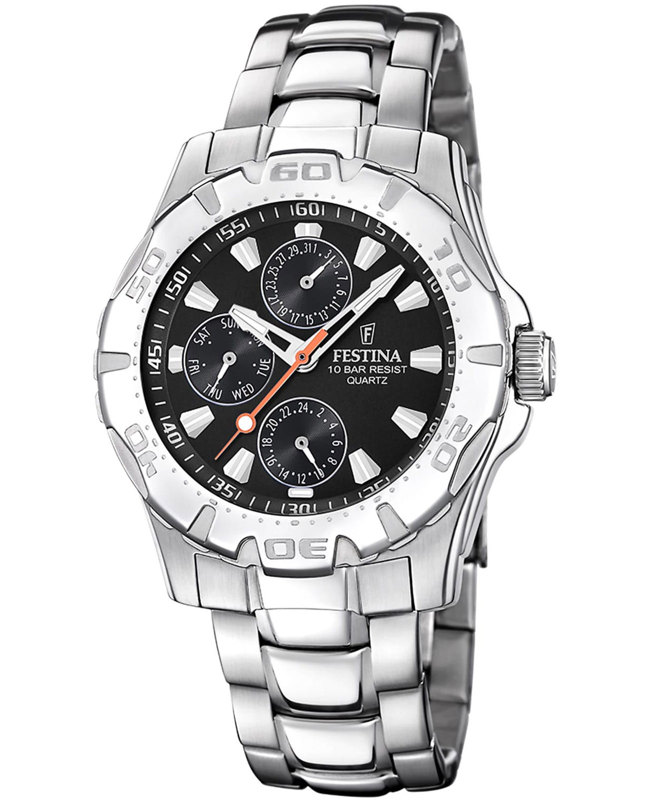 Festina Festina Multifuncion F16242/L  F16242/L кварцевые мужские часы черный циферблат, браслет нержавеющая сталь 316l — вид спереди