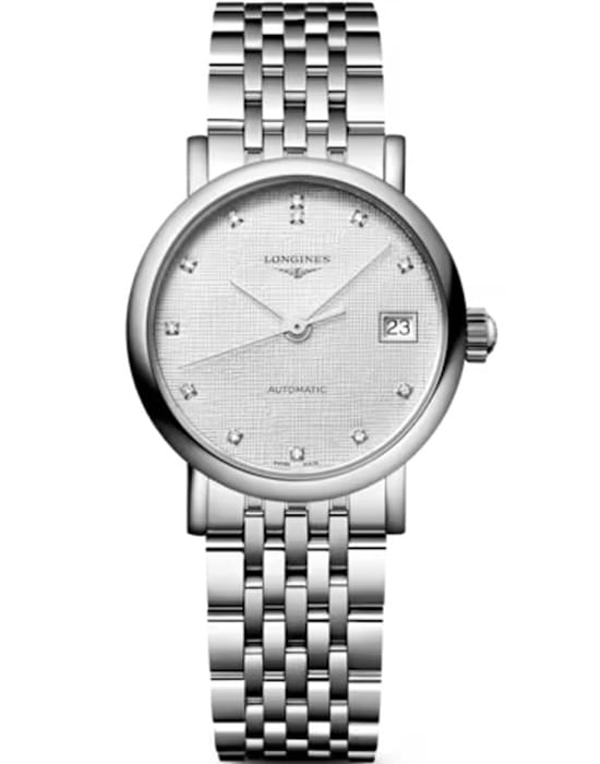 Longines Longines Elegance Elegant Collection 25.50 mm L4.309.4.79.6  L43094796 механические женские часы серый циферблат, браслет нержавеющая сталь — вид спереди