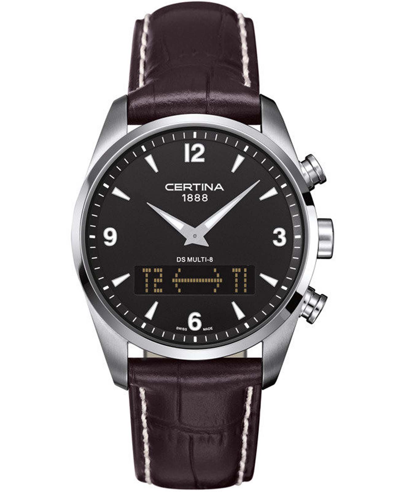 Certina Certina DS Multi-8 C020.419.16.057.00  C0204191605700 кварцевые мужские часы черный циферблат, браслет нержавеющая сталь — вид спереди