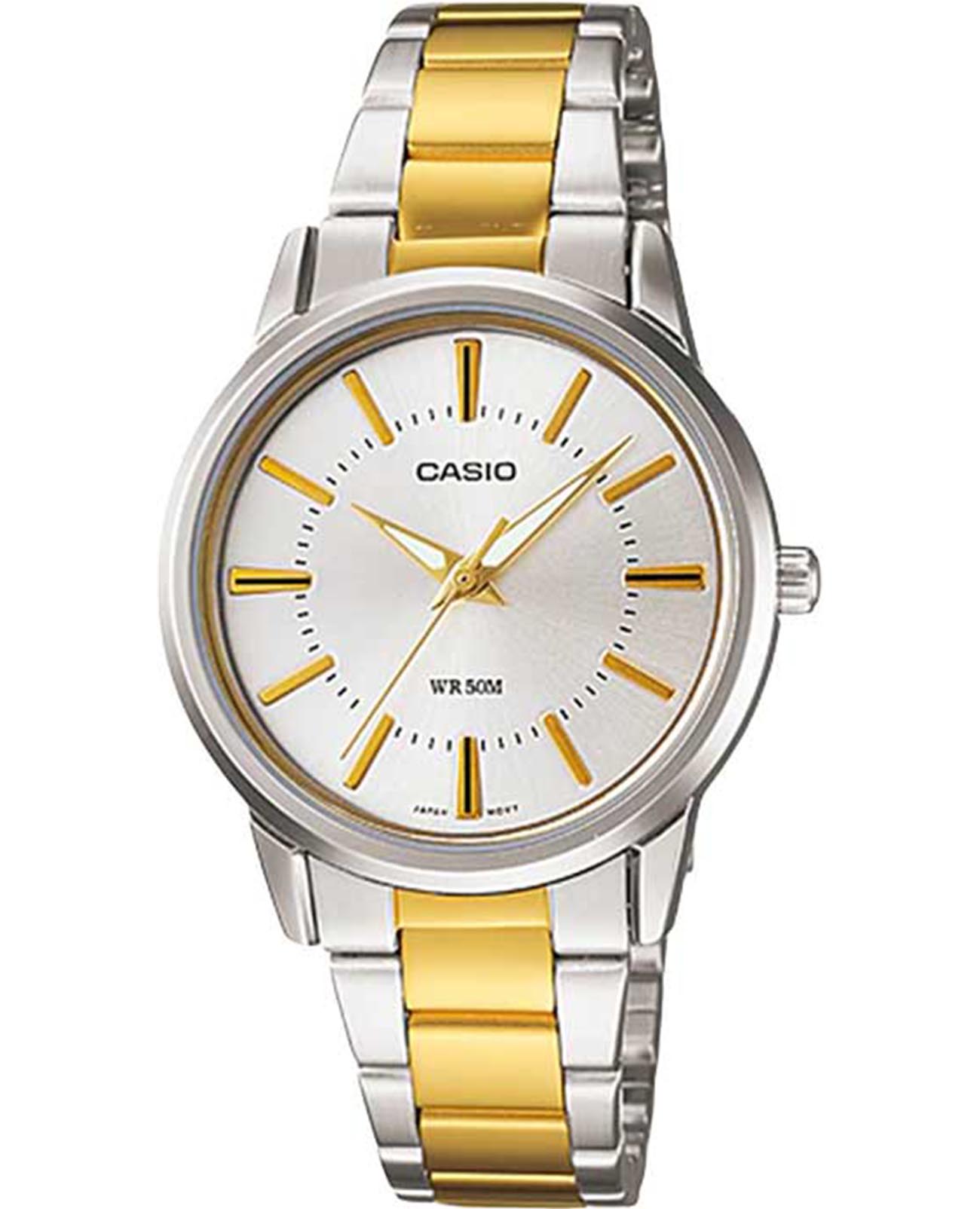 Casio Casio Collection LTP-1303SG-7AVDF (LTP-1303SG-7A)  LTP-1303SG-7A кварцевые женские часы серебристый циферблат, браслет нержавеющая сталь с ip-покрытием — вид спереди