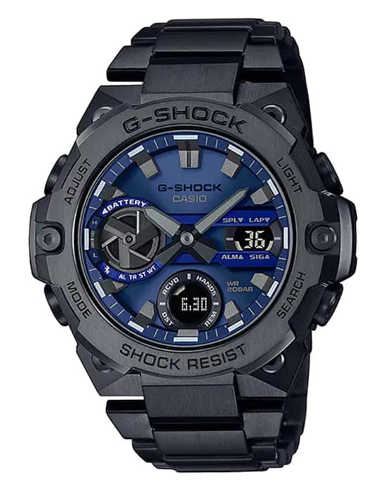 Casio Casio G-Shock GST-B400BD-1A2 GST G-Steel GST-B400BD-1A2 электронные женские часы синий циферблат, браслет сталь с ip покрытием — вид спереди