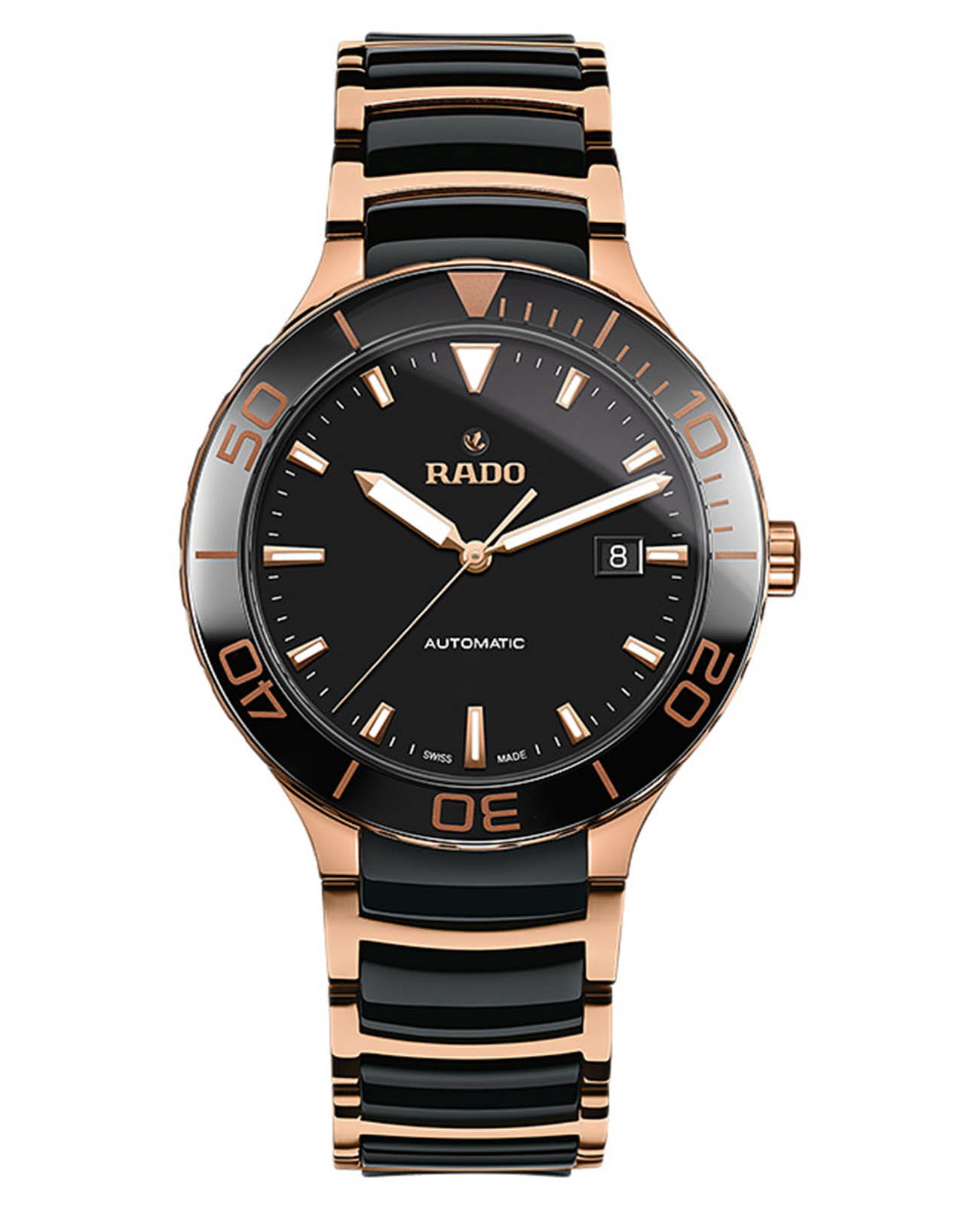 Rado Rado Centrix R30001152 Automatic R30001152 механические мужские часы черный циферблат, браслет сталь + pvd + керамика — вид спереди