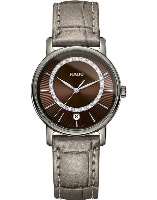 Rado Rado Diamaster Diamonds R14064735  R14064735 кварцевые женские часы коричневый циферблат, браслет кожаный — вид спереди