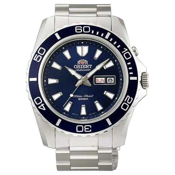 Orient Orient EM75002D (FEM75002D)  EM75002D механические мужские часы синий циферблат, браслет нержавеющая сталь — вид спереди