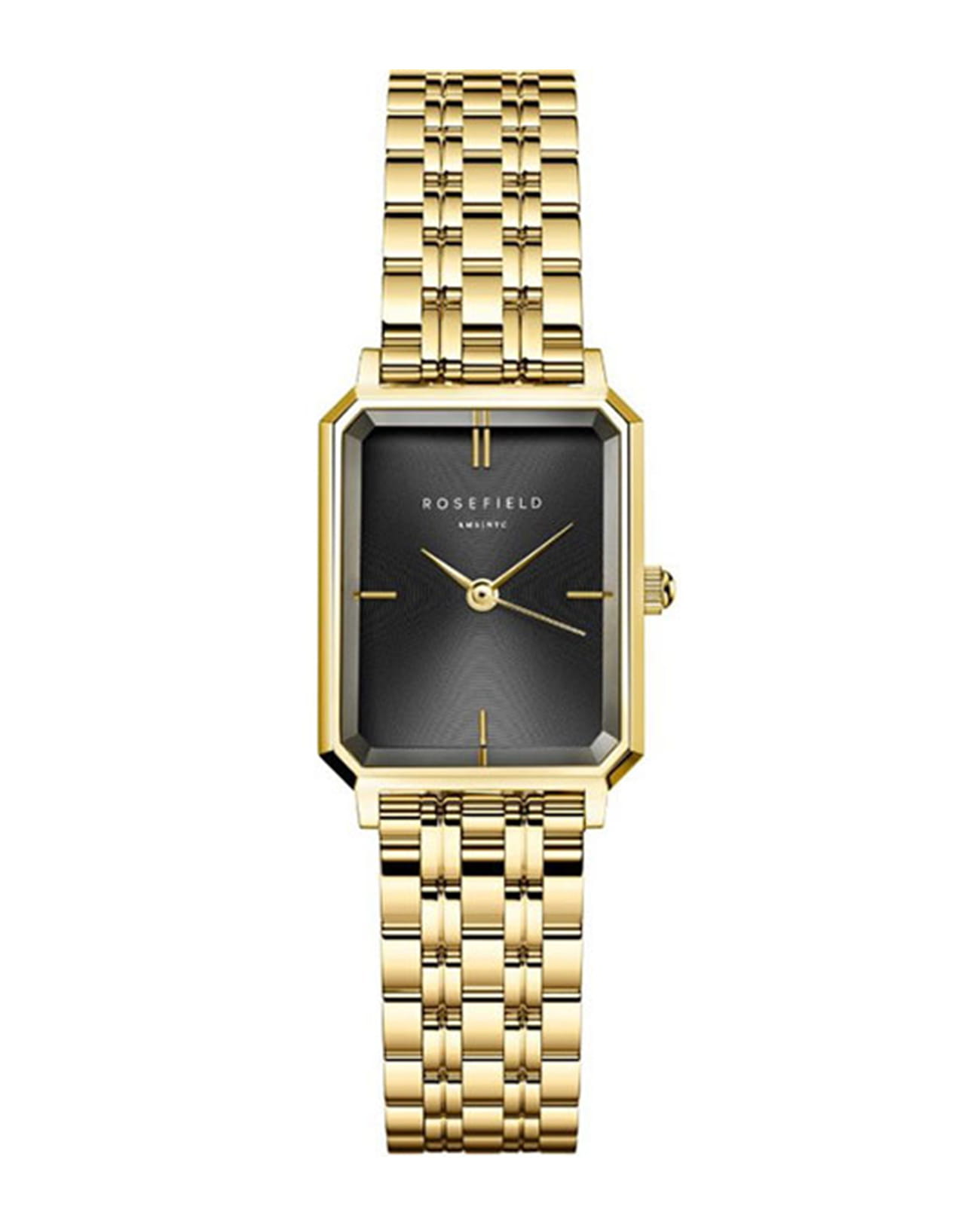Rosefield Rosefield The Octagon OBGSG-O61  OBGSG-O61 кварцевые женские часы черный циферблат, браслет сталь с ip покрытием — вид спереди