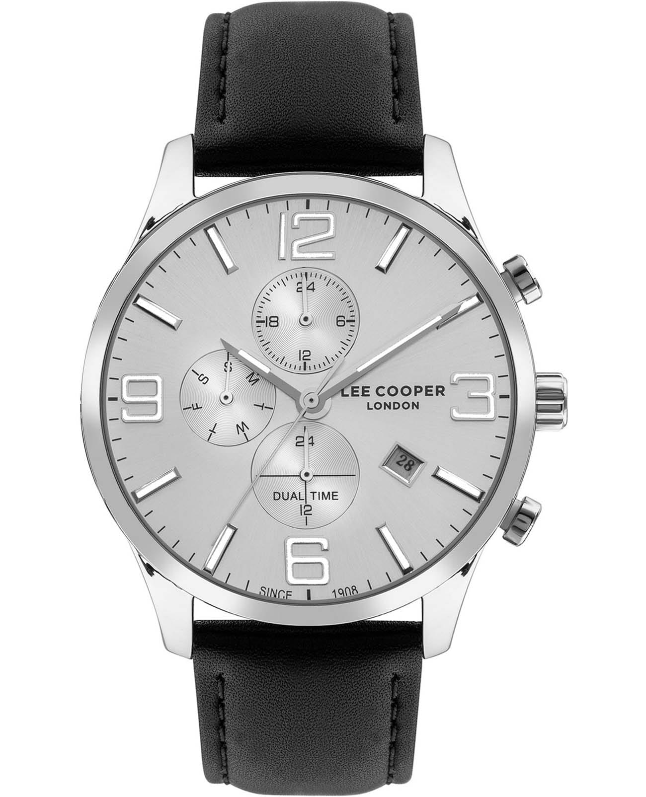 Lee Cooper Lee Cooper LC07713.331  LC07713.331 кварцевые мужские часы серебристый циферблат, браслет кожаный — вид спереди
